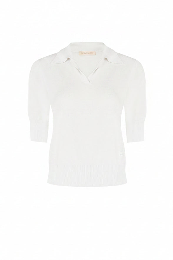 Polo in Maglia Leggera con Scollo a V