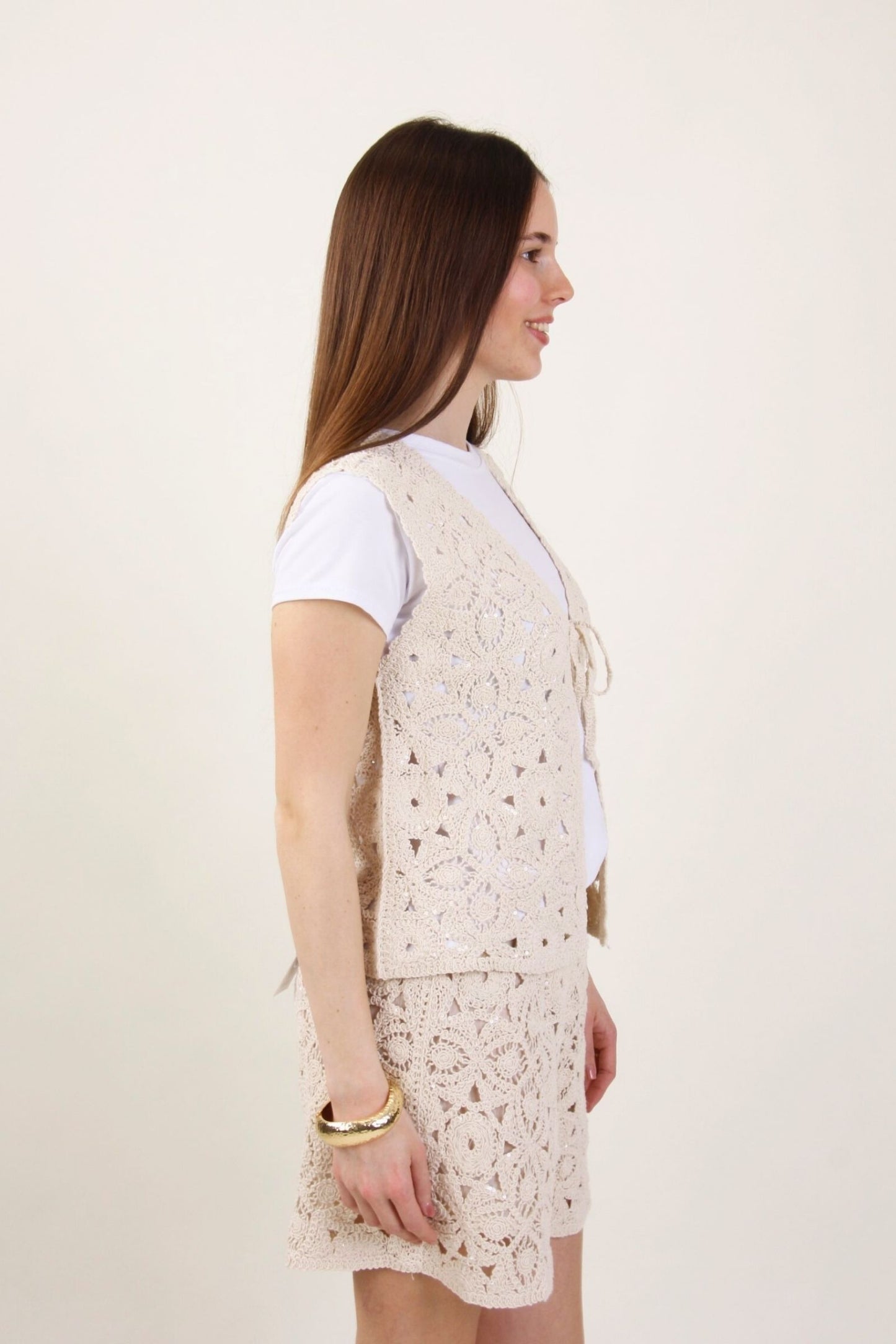 Gilet in Crochet con Micro Paillettes