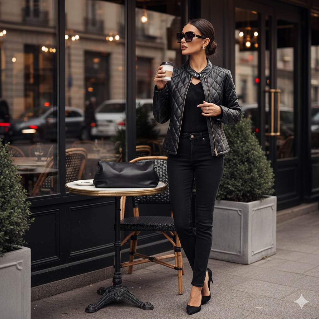 Giubbotto Corto Sfiancato e Trapuntato in Similpelle