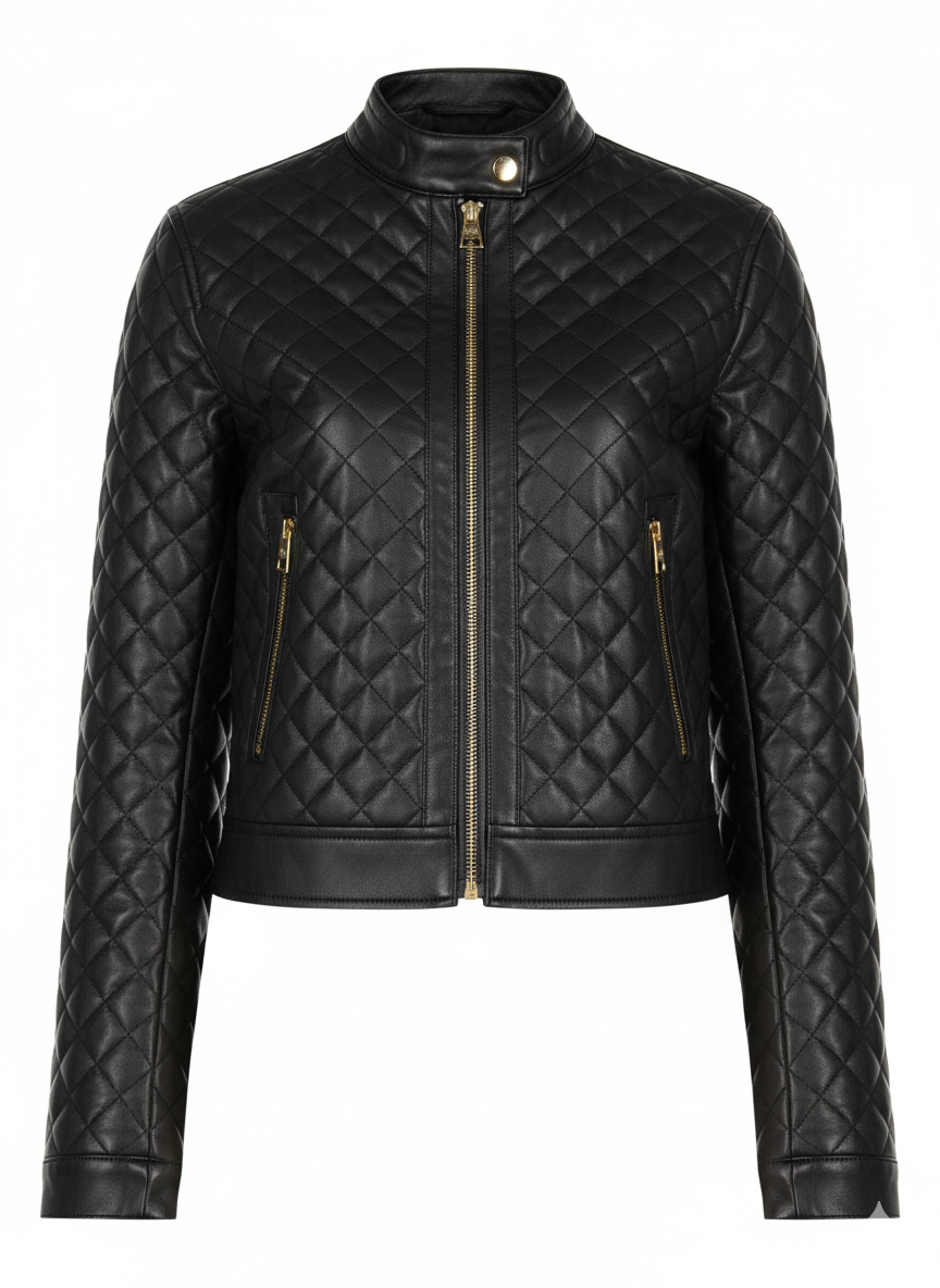 Giubbotto Corto Sfiancato e Trapuntato in Similpelle