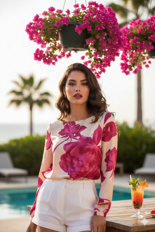 Blusa Maniche Lunghe Fantasia