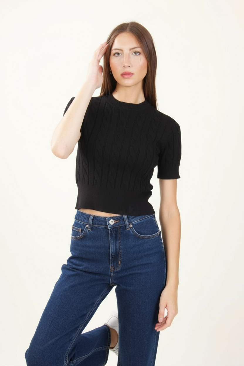 Maglia Manica Corta a Trecce