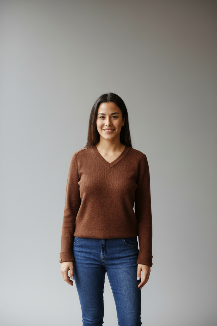 Maglia scollo V in Misto Lana