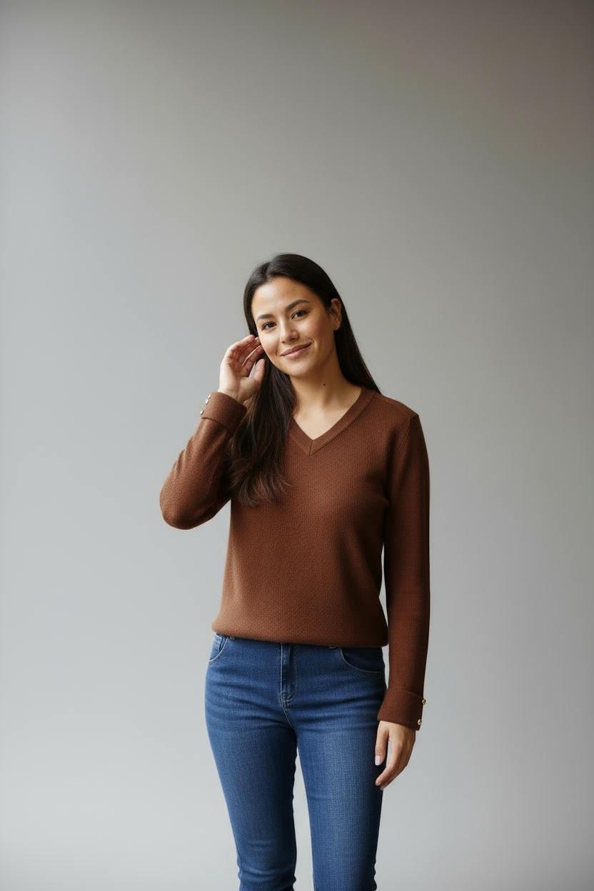 Maglia scollo V in Misto Lana