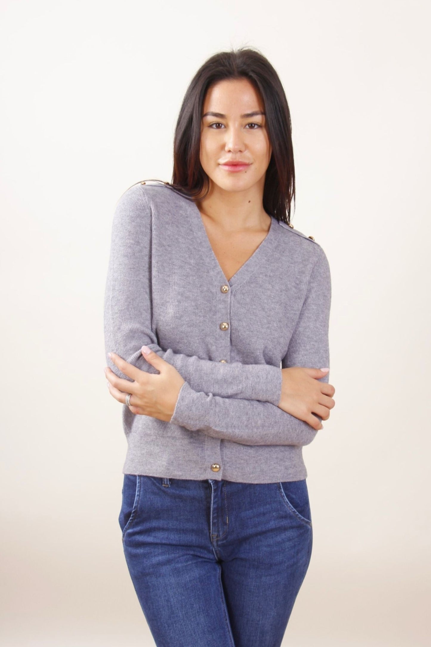 Cardigan scollo V con Bottoncini Dorati