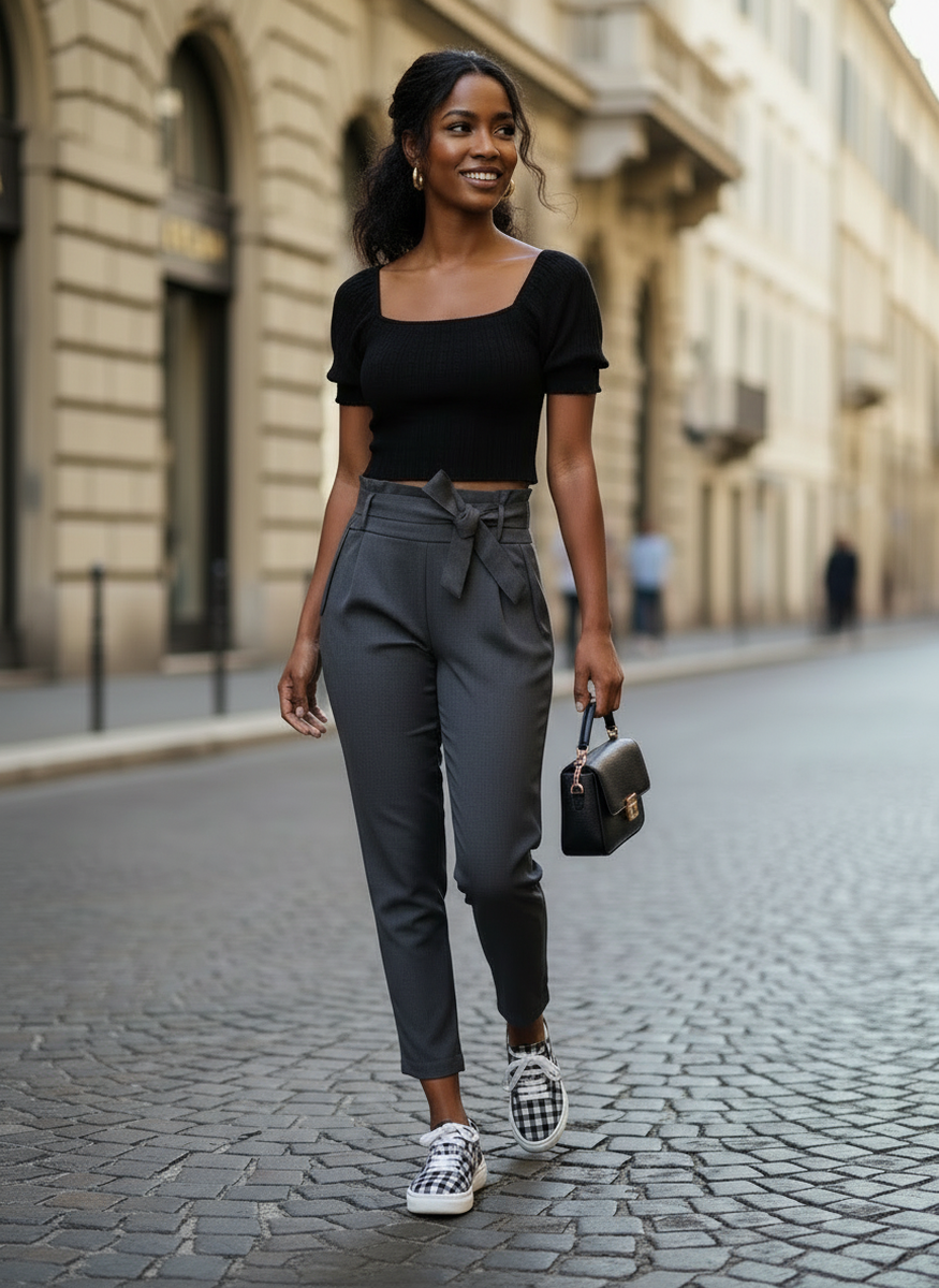 Pantaloni Carrot con Fiocco in Gros Grain