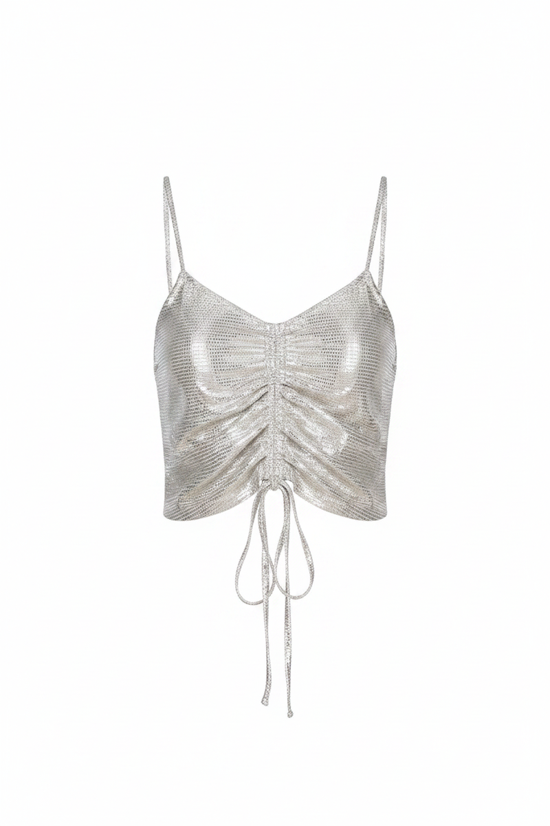 Crop Top Albany con coulisse effetto rete metallica