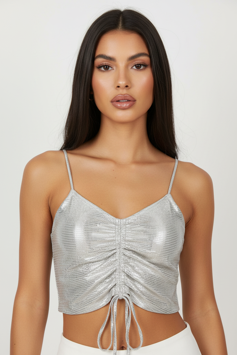 Crop Top Albany con coulisse effetto rete metallica