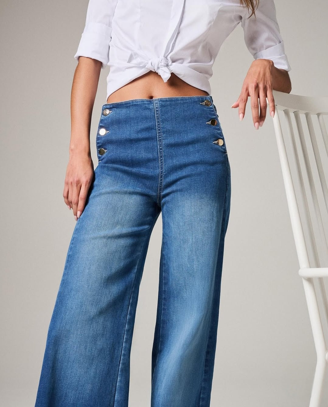 Jeans Bottoni Vita Alta