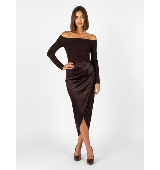 Abito Lungo A Ruota In Raso Con Top In Scuba Crepe