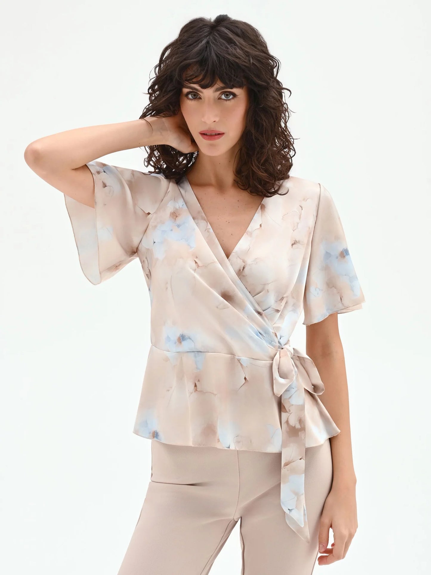 Blusa a Portafoglio con stampa effetto Acquerello