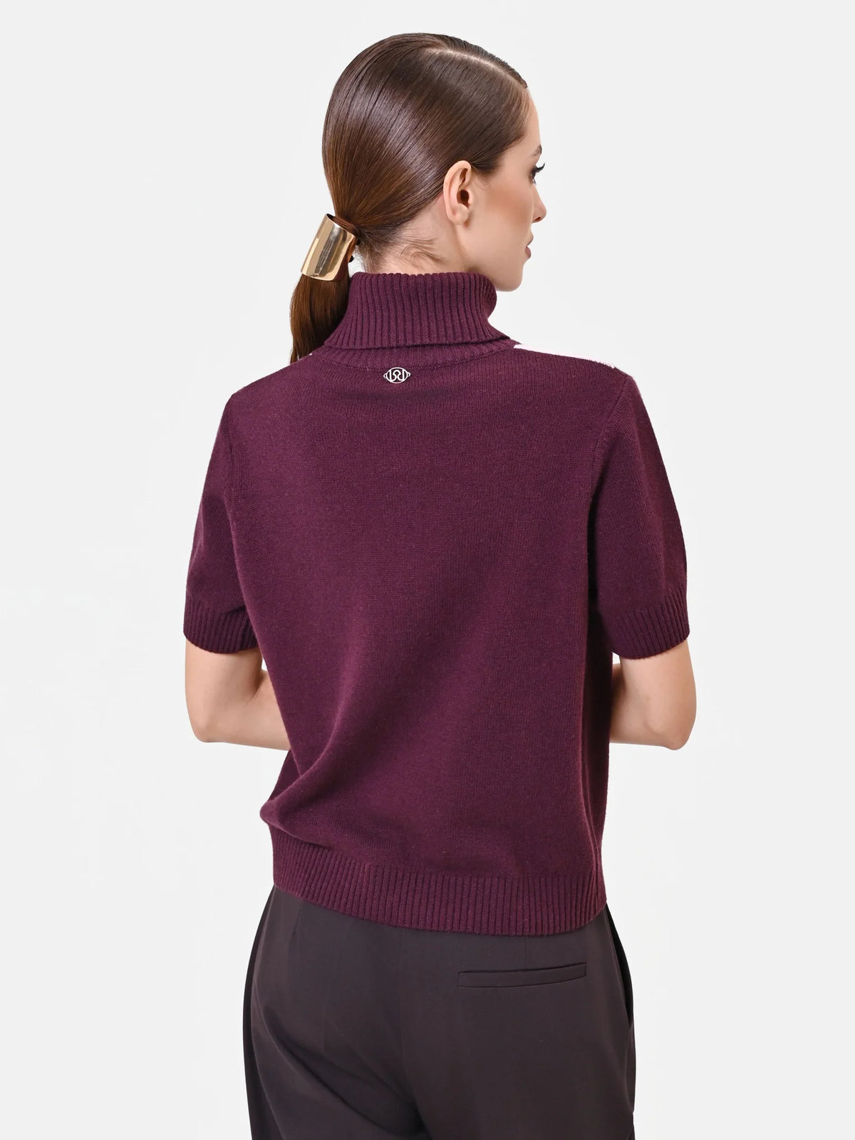 Maglia Dolcevita in Viscosa con Motivo a Rombi