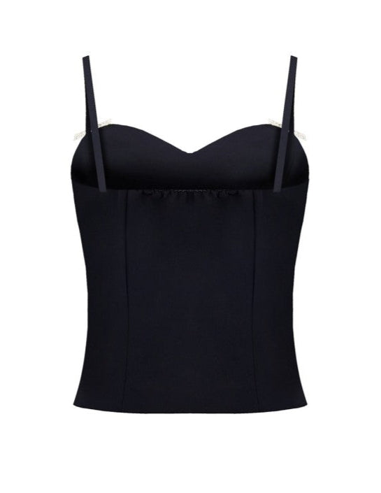 Top Bustier in Tessuto Tecnico con Spille Fiocco in Strass