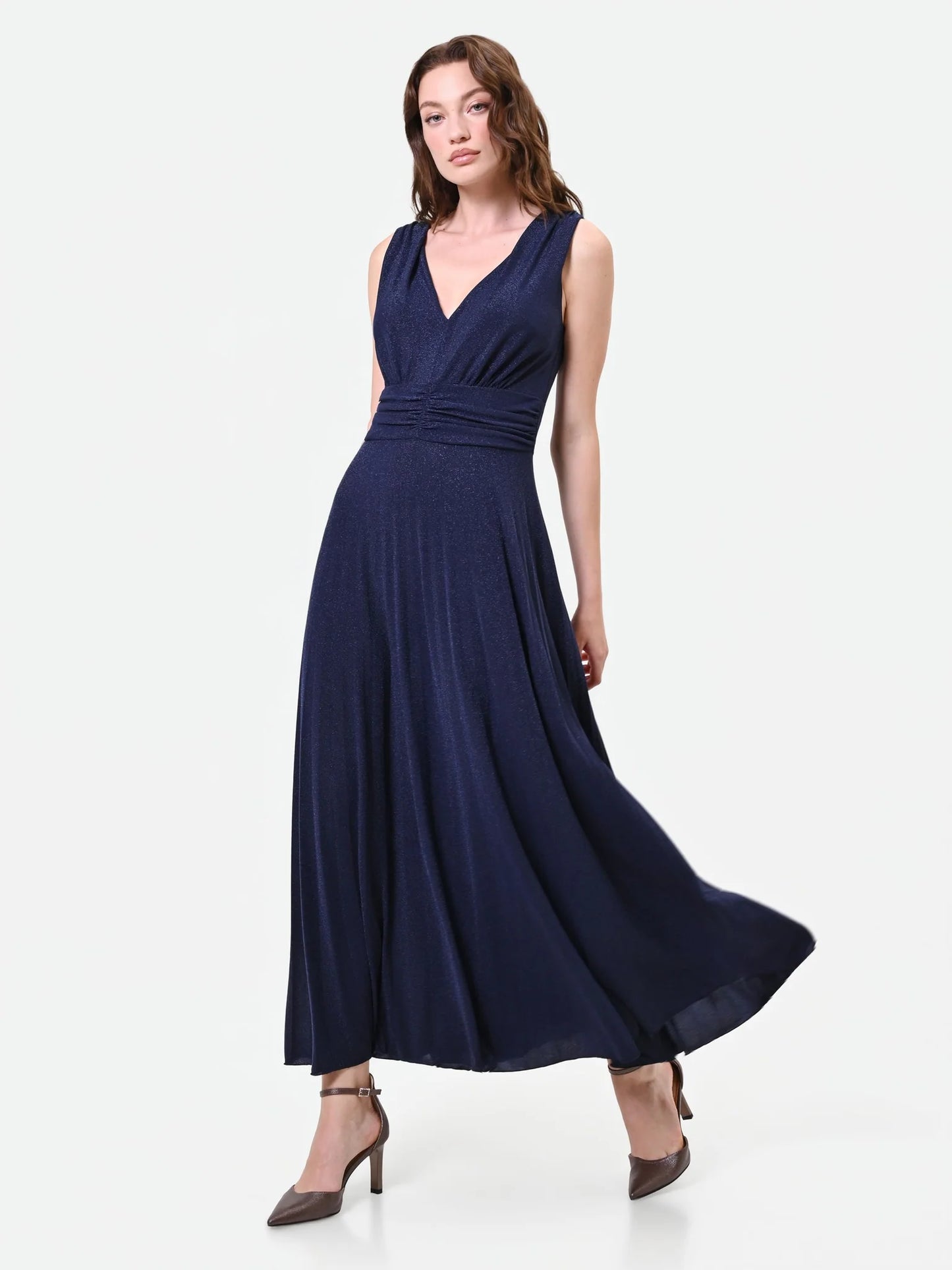 Abito Lungo Lurex con Drappeggio in Vita