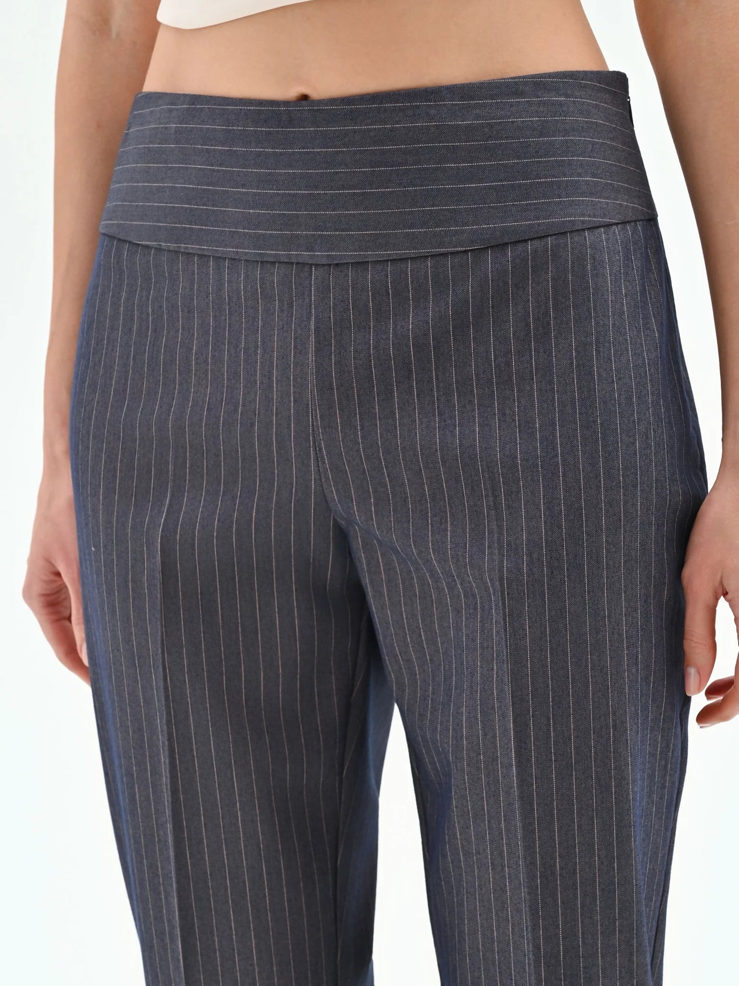 Pantalone Gessato Blu Mid Flared