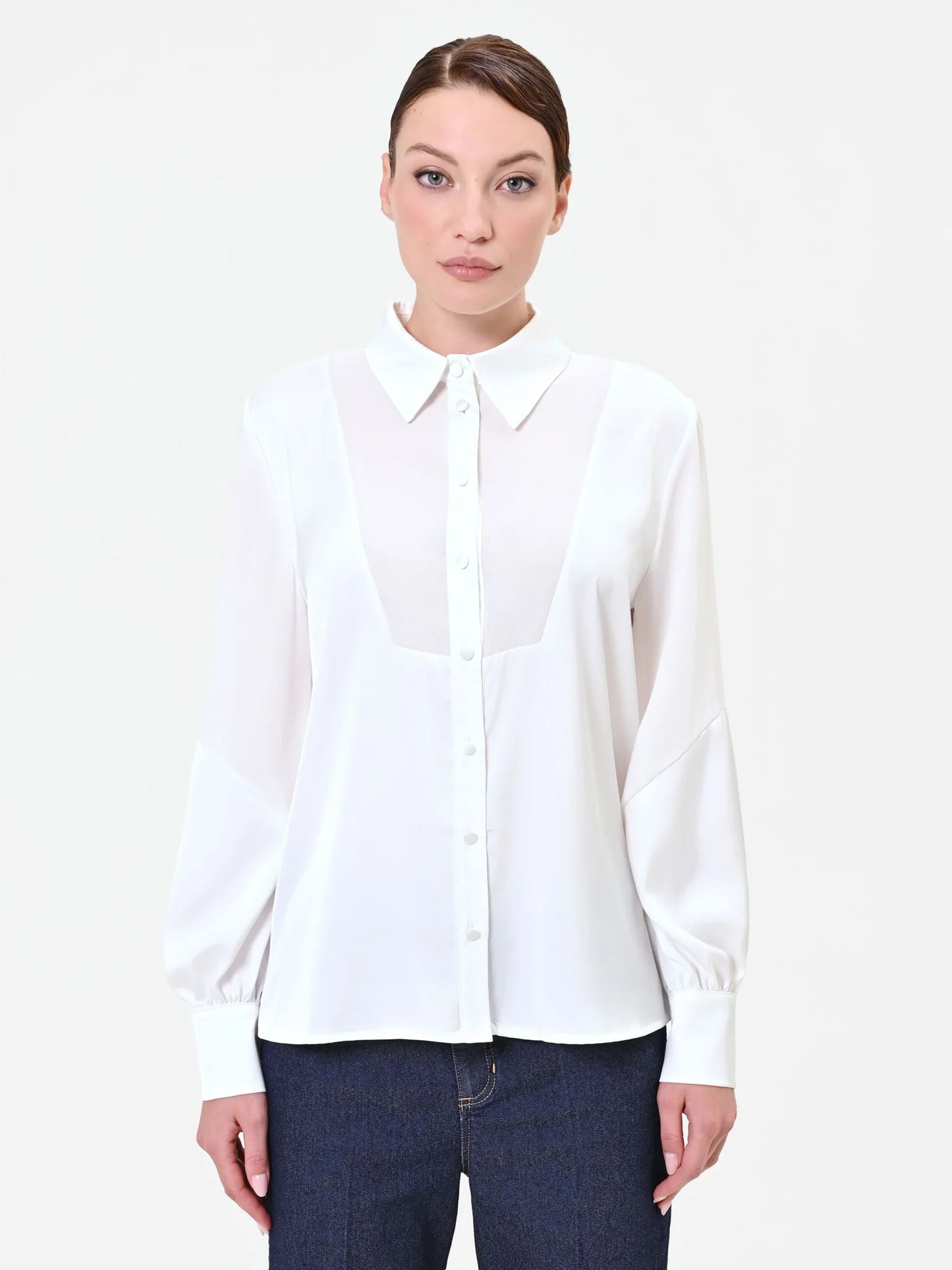 Camicia in Georgette con Inserto Geometrico
