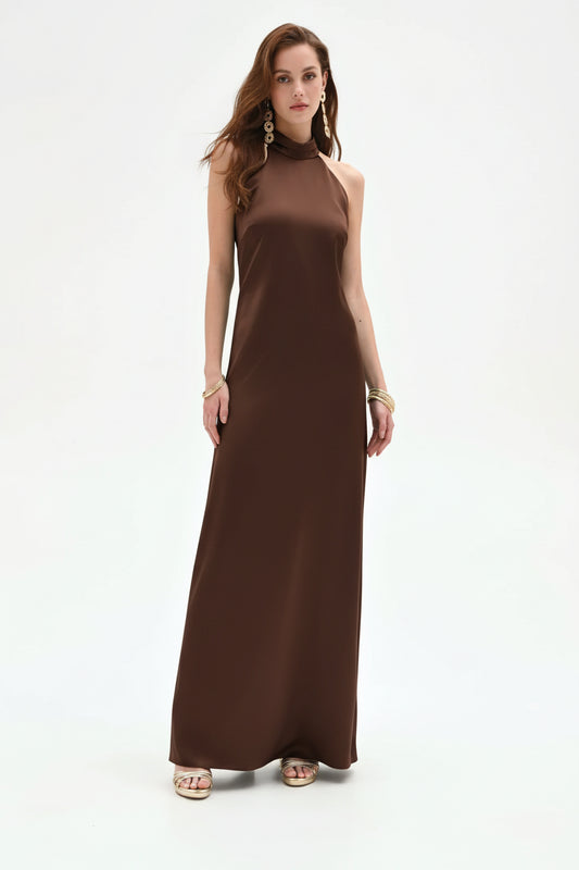 Abito Lungo in Raso con Scollo Halter