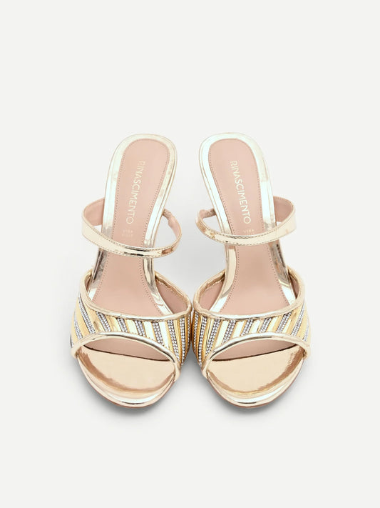 Sabot Oro con Cinturino in Strass