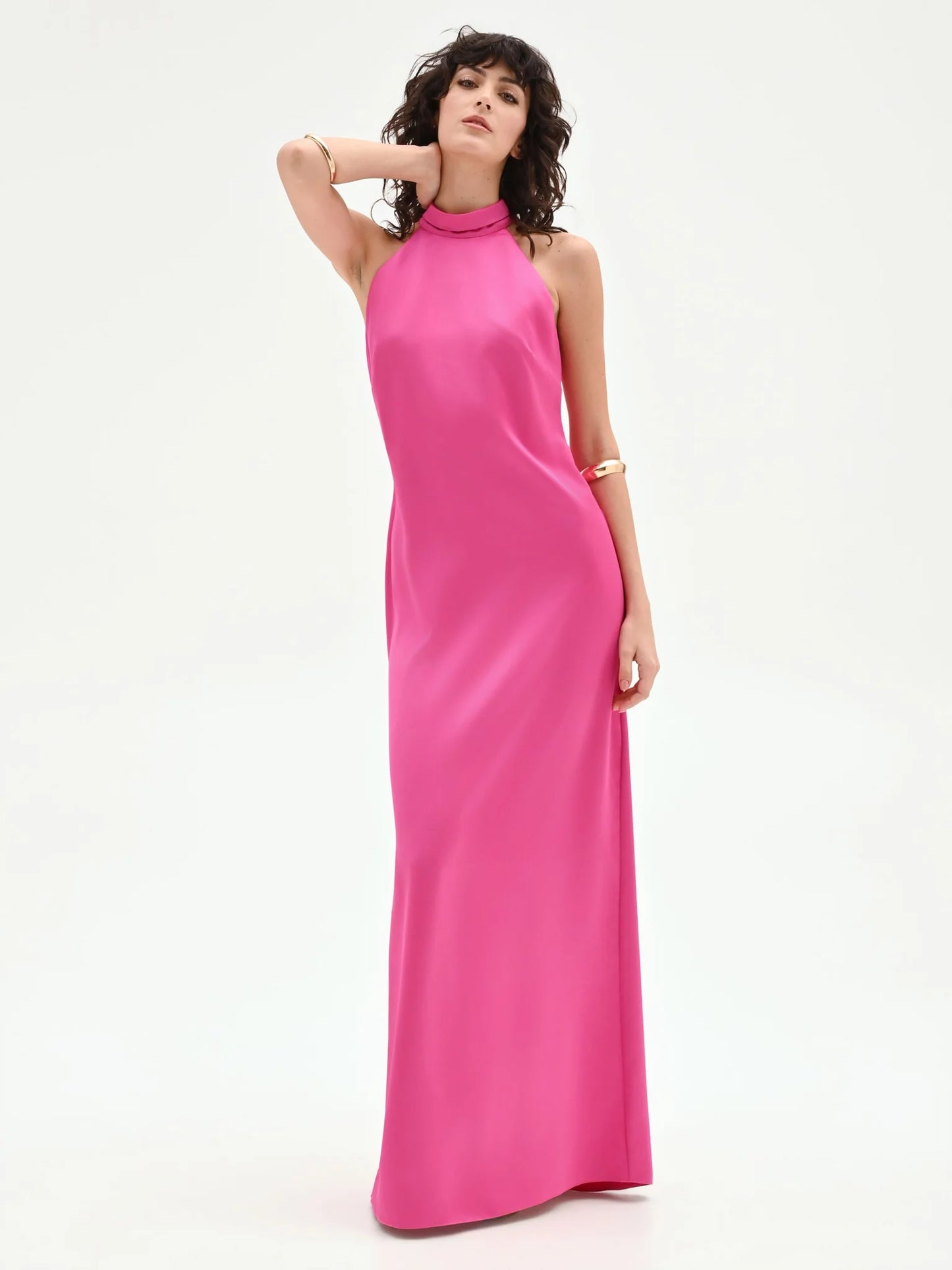 Abito Lungo in Raso con Scollo Halter