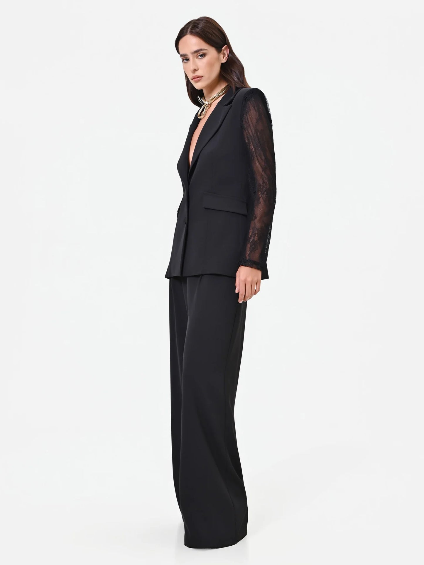 Pantalone Palazzo con Fascia in Pizzo