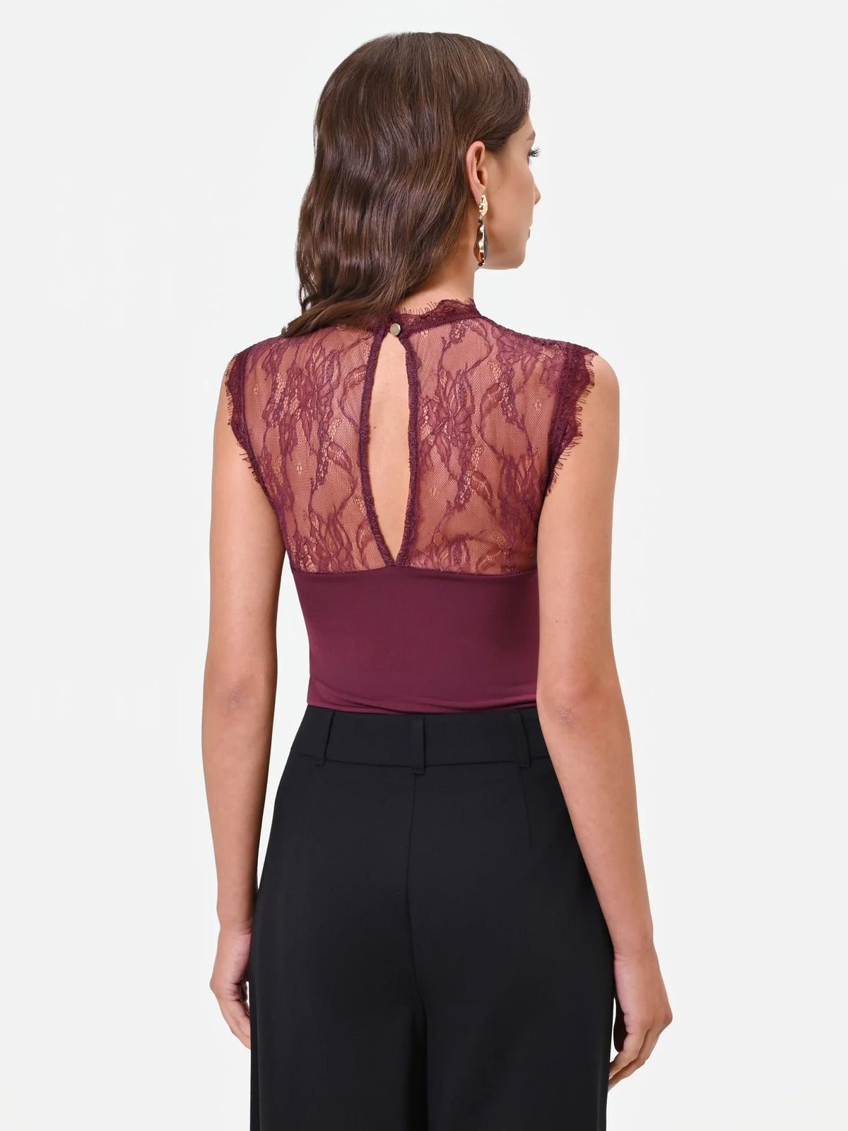Body Aderente in Maglina con Inserto in Pizzo Chantilly