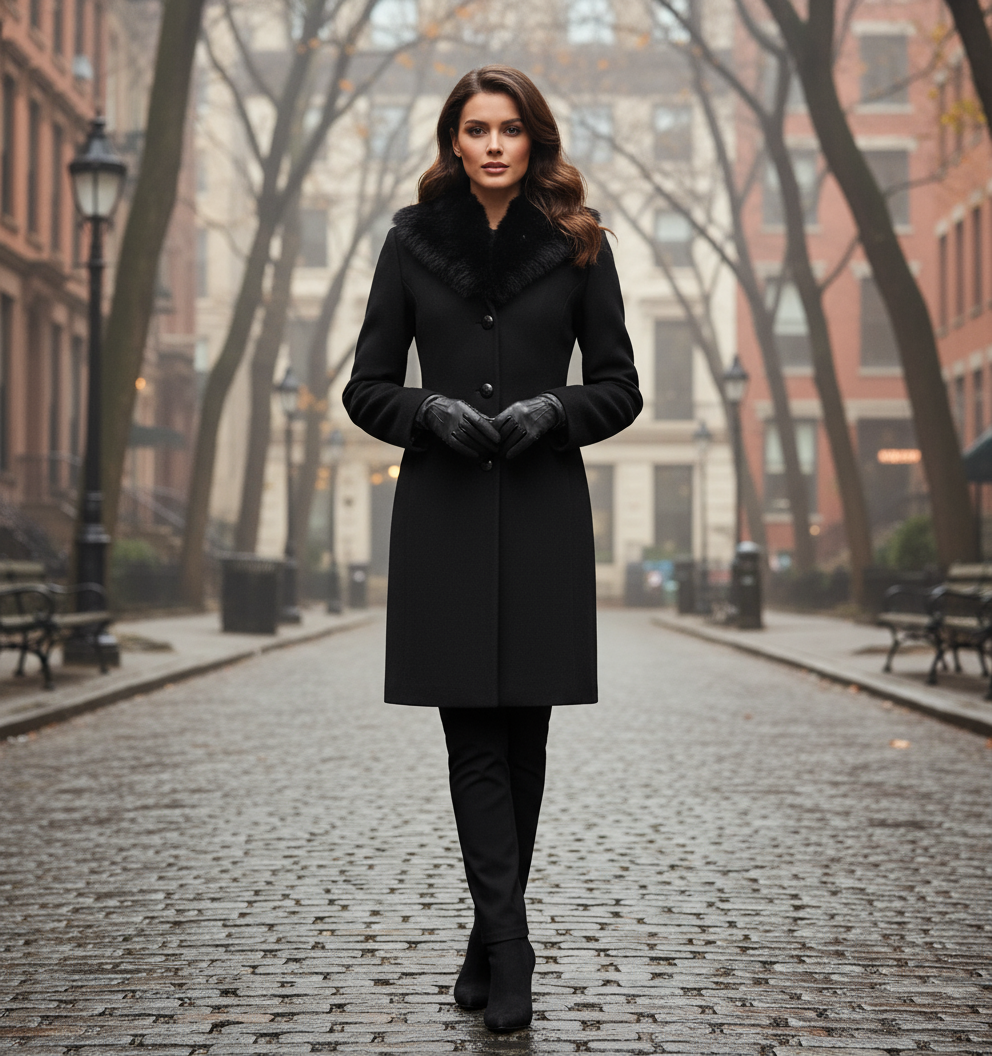 Cappotto con Collo effetto Pelliccia Removibile