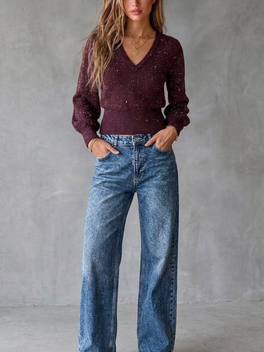 Pullover Scollo a V Glitter