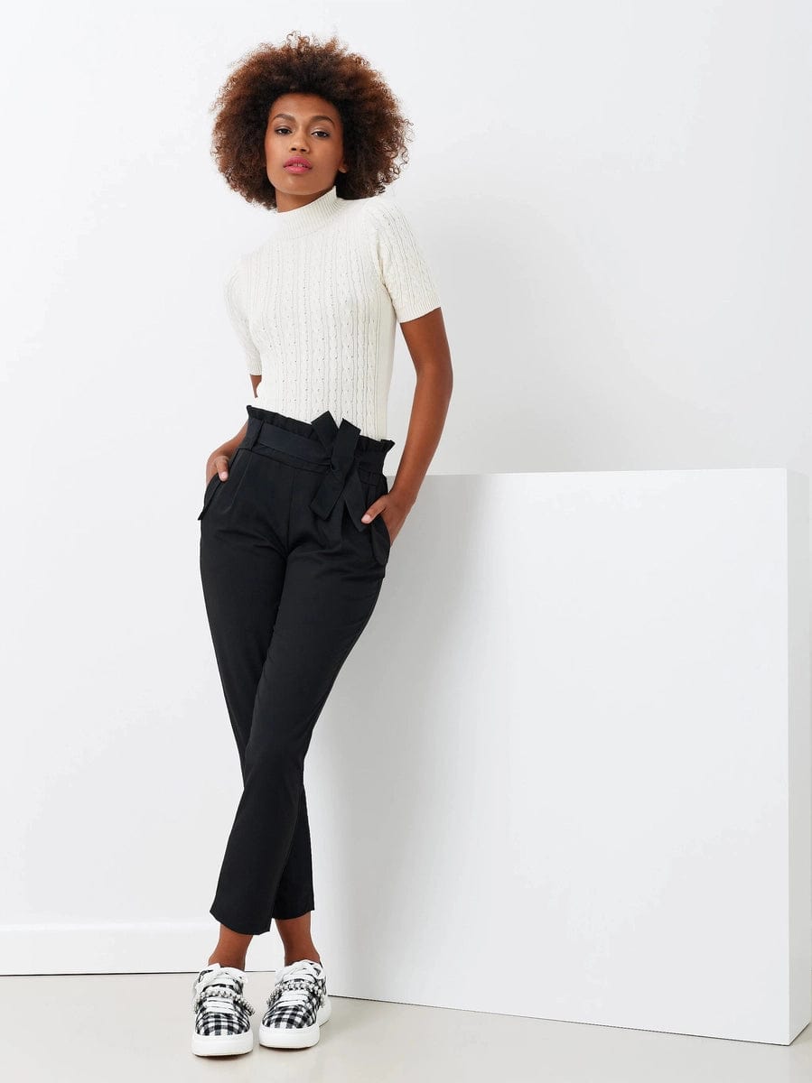 Pantaloni Carrot con Fiocco in Gros Grain